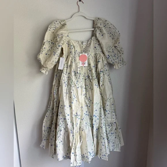 Selkie Blue Vine French Puff Dress - Picture 3 of 6